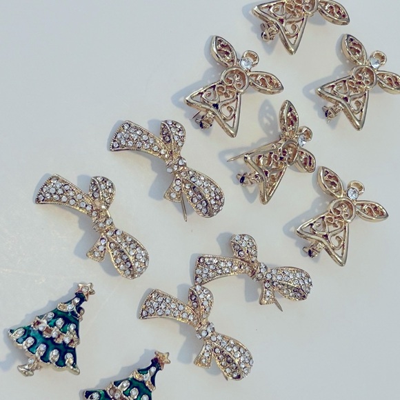 CHRISTMAS TREE - ANGELS & LACE BROOCH PIN JEWELRY VINTAGE SET OF 11 - Picture 6 of 12